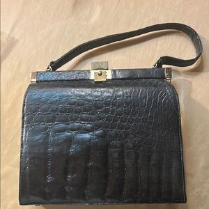 Vintage Black Crocodile Embossed Handbag